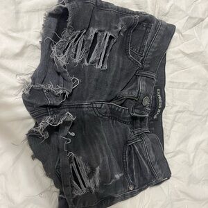 Express Black Distressed Jean Shorts